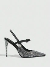 Black Pointy Toe Rhinestone Decorated Stiletto High Heels For Women New Year Holiday